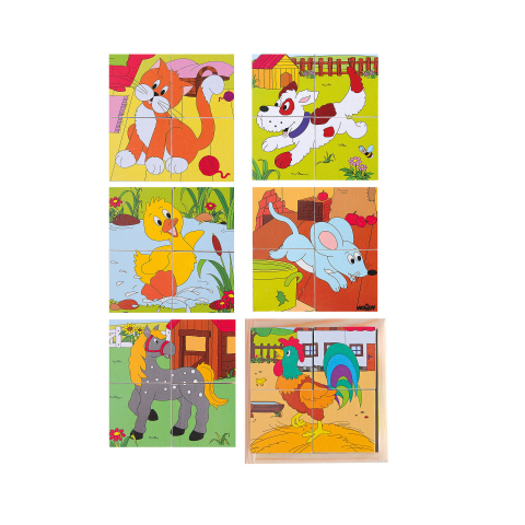 Puzzle lemn - Puzzle din lemn cuburi – Animale de la fermă 2x2