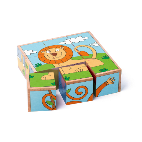 Puzzle lemn - Puzzle din lemn cuburi – Animale exotice 3x3, 6 imagini