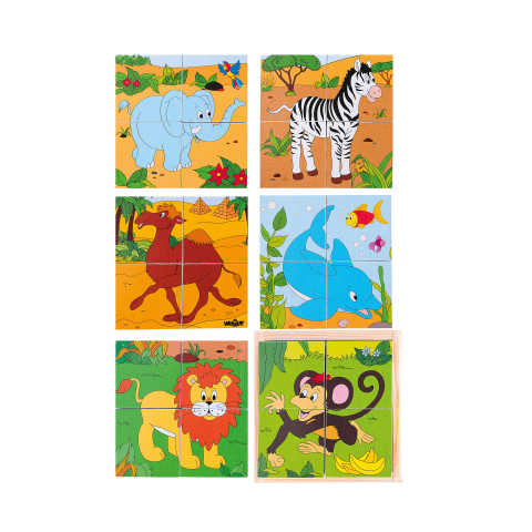 Puzzle lemn - Puzzle din lemn cuburi – Safari 2x2, animale sălbatice