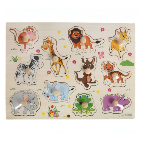 Puzzle - Puzzle din lemn educativ cu butoni Mijloace de transport si obiecte, 12 piese