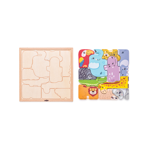 Puzzle din lemn – Forme de animale, 11 piese educative [1]