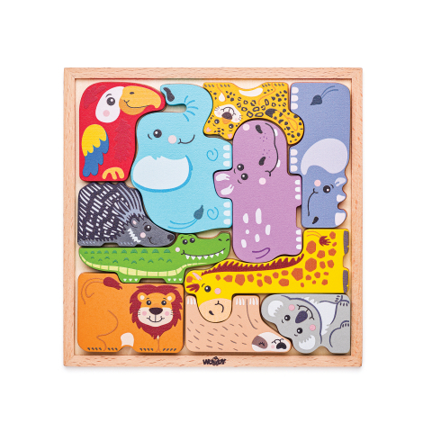 Puzzle lemn - Puzzle din lemn – Forme de animale, 11 piese educative