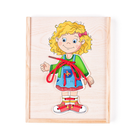 Puzzle din lemn – Îmbracă fetița, joc educativ cu șnur [0]