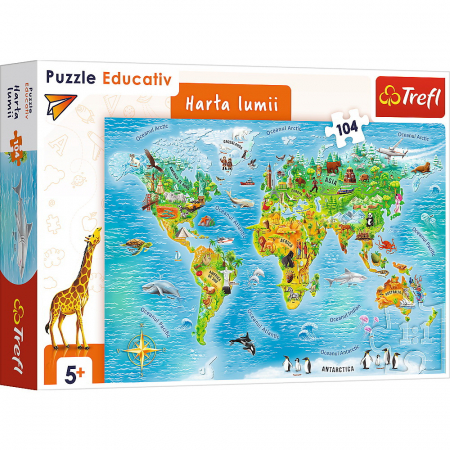 Jocuri si articole copii - Puzzle Educațional Harta Lumii, 104 Piese 