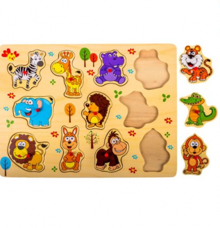 Puzzle lemn - Puzzle Jungla Animale cu Butoni| AtelierulFamiliei