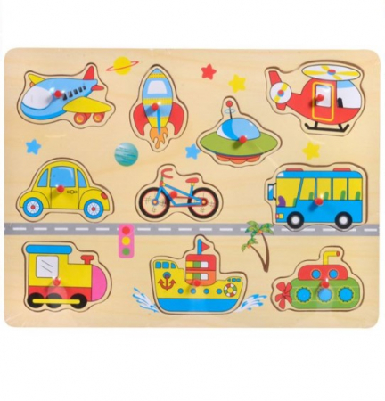 Puzzle lemn - Puzzle Vehicule cu Butoni| AtelierulFamiliei