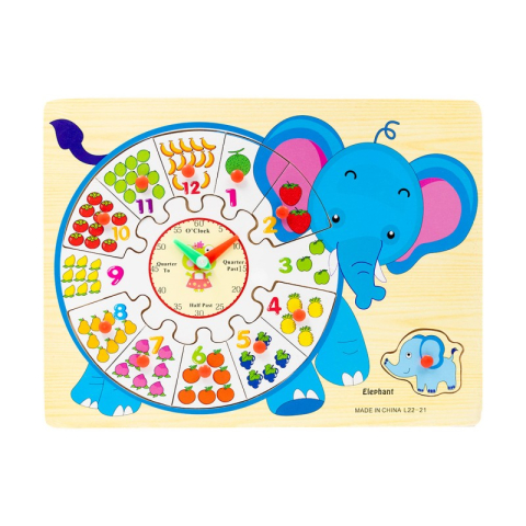 Puzzle - Puzzle lemn educativ Invata ceasul cu activitati, 11 piese, 3 ani+