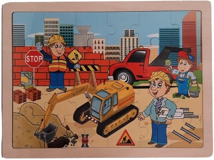Puzzle - Puzzle lemn,santier si excavator,multicolor,24 piese,+3 ani