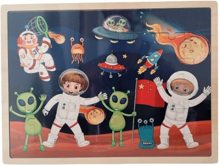 Puzzle - Puzzle lemn,tema astronauti,multicolor-48 piese,+3 ani