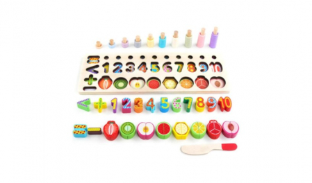 Puzzle - Joc educativ 3 in 1 logaritmic si puzzle incastru cu fructe si numere
