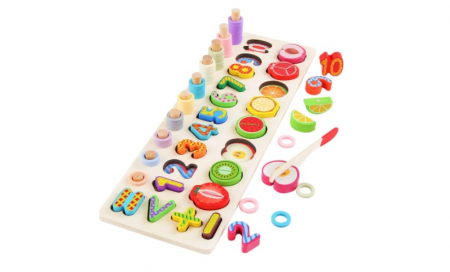 Joc educativ 3 in 1 logaritmic si puzzle incastru cu fructe si numere [1]