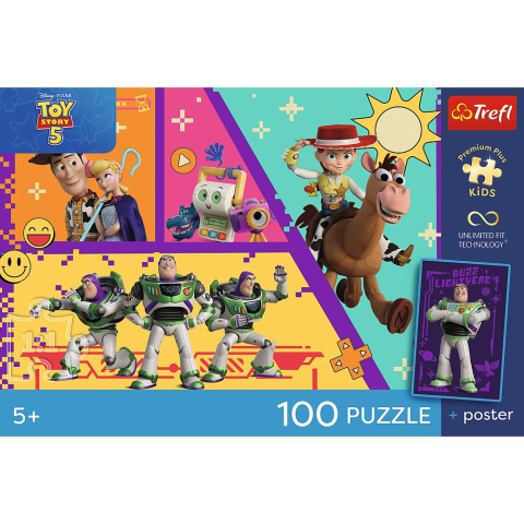 PUZZLE TREFL 100 DISNEY PIXAR TOY STORY 5 JUCARII IN ACTIUNE CU POSTER INCLUS [3]