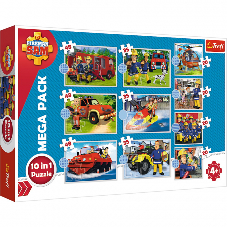 Puzzle copii - Puzzle Trefl 10 în 1 Pompierul Sam - Salvările Pompierului Sam