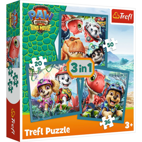 Puzzle - PUZZLE TREFL 3IN1 PATRULA CATELUSILOR INSULA DINOZAURILOR