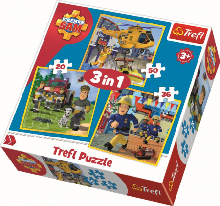 Jocuri si articole copii - Puzzle Trefl 3in1 Pompierul Sam 