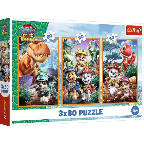 Puzzle personaje - PUZZLE TREFL 3X80 PATRULA CATELUSILOR EROII DINOZAURILOR