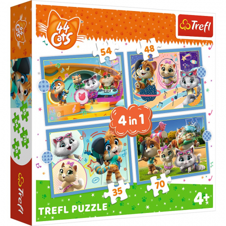 Jocuri si articole copii - Puzzle Trefl 44 Cats 4in1 Echipa Pisicilor 