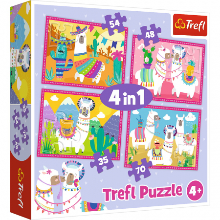 Jocuri si articole copii - Puzzle Trefl 4 în 1 Lama în Vacanță 