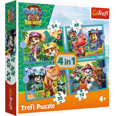 Puzzle personaje - PUZZLE TREFL 4IN1 PATRULA CATELUSILOR POVESTI DE PE INSULA DINOZAURILOR