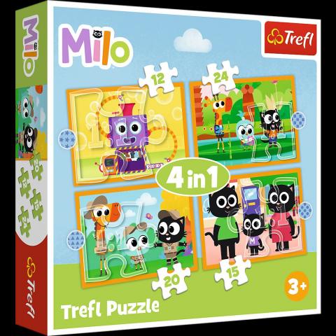 Puzzle copii - PUZZLE TREFL 4IN1 PLANETA MILO INTALNIRE CU MILO SI PRIETENII