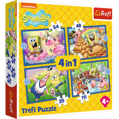 Puzzle personaje - PUZZLE TREFL 4IN1 VIATA ACVATICA A LUI SPONGEBOB