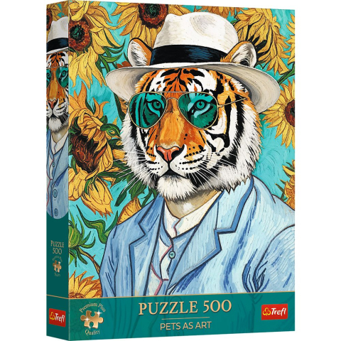Puzzle personaje - PUZZLE TREFL 500 PREMIUM PLUS PETS AS ART DOMNUL TIGRU SI FLOAREA SOARELUI