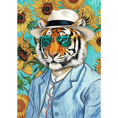 PUZZLE TREFL 500 PREMIUM PLUS PETS AS ART DOMNUL TIGRU SI FLOAREA SOARELUI [1]