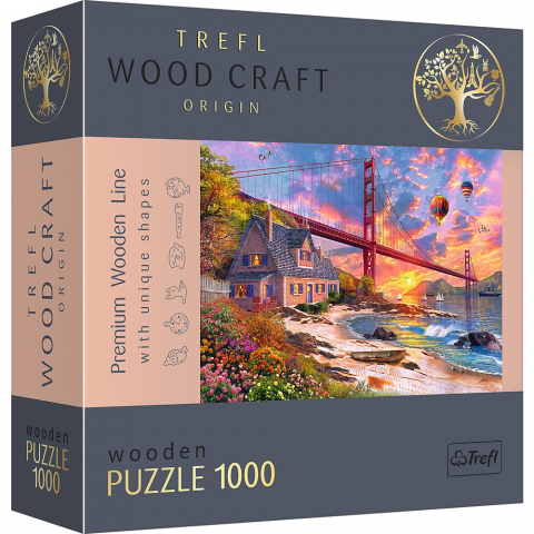 Puzzle copii - Puzzle Trefl din Lemn 1000 Piese - Apus la Golden Gate