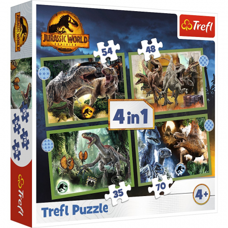 Jocuri si articole copii - Puzzle Trefl Jurassic World 4in1 în Lumea Dinozaurilor