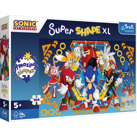 Puzzle copii 3-6 ani - Puzzle Trefl Primo Super Shape XXL 104, Sonic