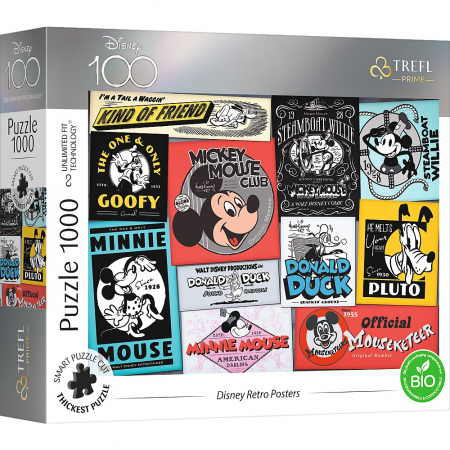 Puzzle Trefl adulti - Puzzle Trefl UFT 1000 Disney 100 Posterele Retro 
