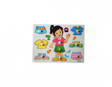 Puzzle - Puzzle din lemn cu butoni-Imbraca Fetita