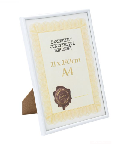 Decoratiuni - Rama foto A4 alba din plastic, pentru diplome si certificate, 21x29.7 cm