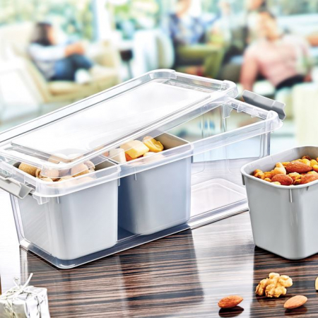 Articole Bucatarie - Recipient cu capac pentru alimente cu 3 compartimente detasabile,plastic