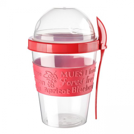 Articole Bucatarie - Recipient cu capc si lingura pentru iaurt,plastic,600 ml