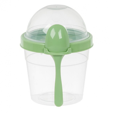 Articole Bucatarie - Recipient cu capac si lingura pentru iaurt,plastic,verde,500 ml