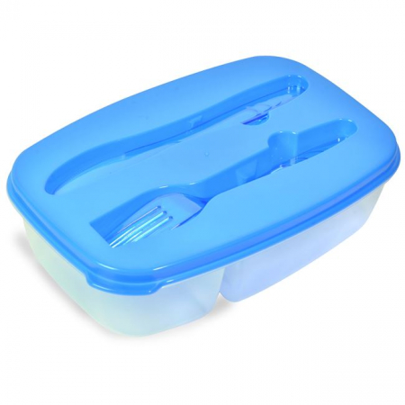 Articole Bucatarie - Recipient cu capac si tacamuri incluse,albastru,plastic,1600 ml