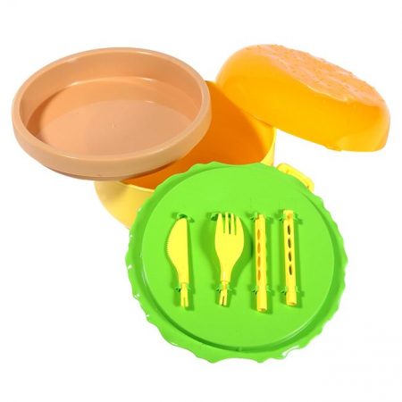 Recipient cu capac si tacamuri incluse,design burger,plastic,350 ml [1]