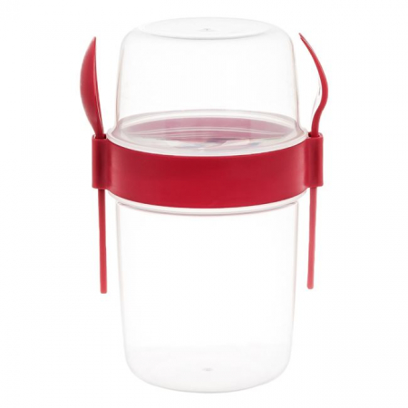 Articole Bucatarie - Recipient dublu cu capac si tacamuri pentru iaurt si fructe,plastic,1100 ml