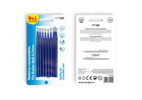 Mine pentru Pixuri si Rollere - Rezerve pentru pix cu stergere Strigo Petite, 0.7 mm, albastru, 10 bucati/set