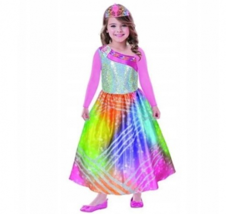 Frumusete, bijuterii si accesorii fetite - Rochita Barbie Rainbow cu coronita pentru fetite