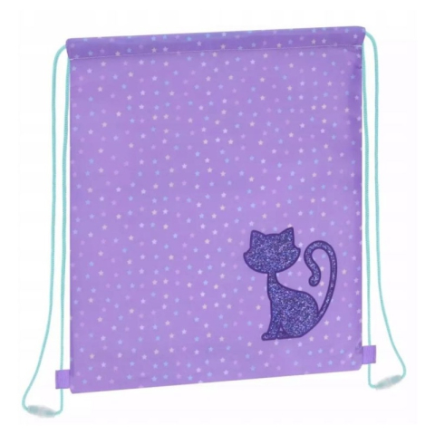 Papetarie & Birotica - Rucsac cu snur pentru copii, imprimeu Glitter Cat, mov, 38x33 cm