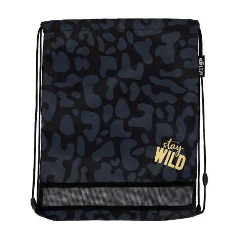 Saci de sport - Rucsac cu șnur Strigo Stay Wild, negru, pentru copii, 42×31 cm