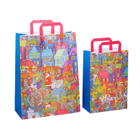 Articole pentru Petrecere - Sacosa cadou din hartie copii cu Targul de Craciun, 45x17x48 cm,100 g/m²