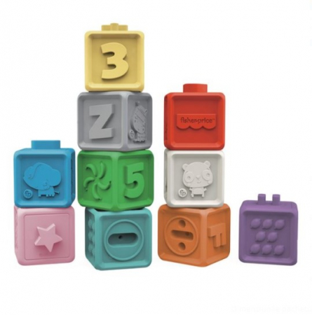 Jucarii de sortat si motricitate - Set 10 cuburi multicolore moi pentru bebelusi-Fisher Price