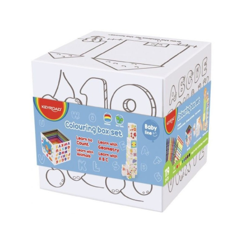 Seturi pictura si desen - Set 10 cutii de colorat Keyroad Baby Line cu 8 creioane cerate si stickere