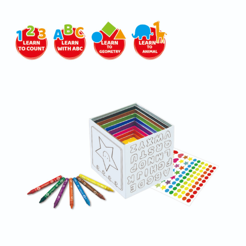 Set 10 cutii de colorat Keyroad Baby Line cu 8 creioane cerate si stickere [1]