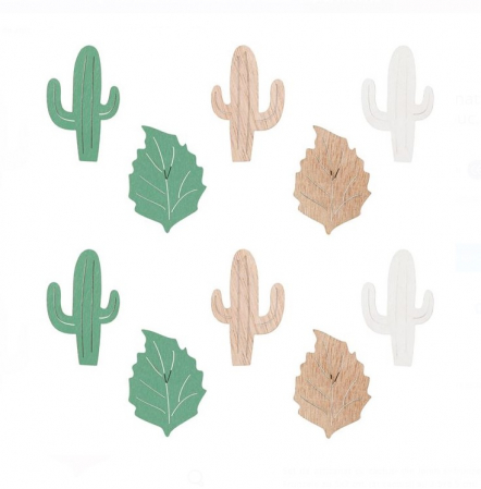 Produse art & craft-Lucru manual - Set 10 frunze cactus din lemn pentru activitati crafts