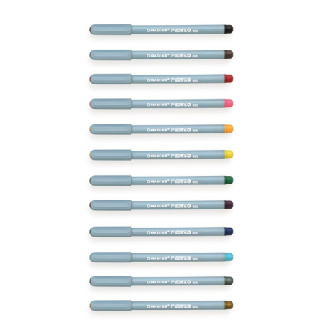 Set 10× pixuri cu gel Radius Penzo, 1.0 mm, cu capac – 12 culori, blister [1]
