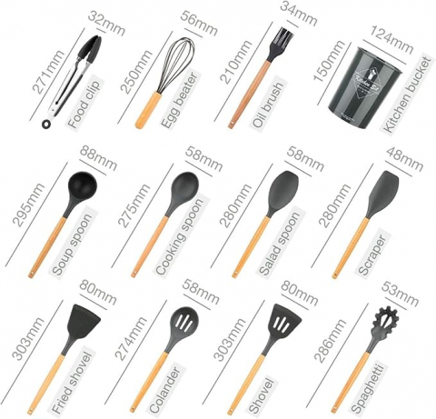 Set 11 ustensile din silicon pentru gatit cu suport,gri antracit [3]